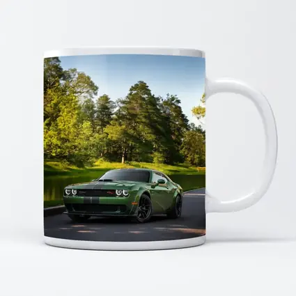 Dodge Challenger Green Muscle Car Park Setting
