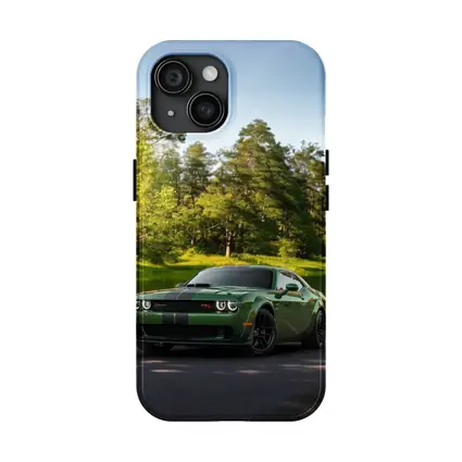 Dodge Challenger Green Muscle Car Park Setting