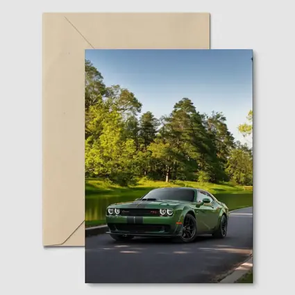 Dodge Challenger Green Muscle Car Park Setting