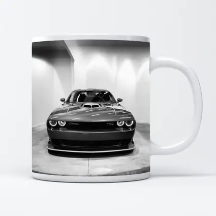 Dodge Challenger Front View Black White