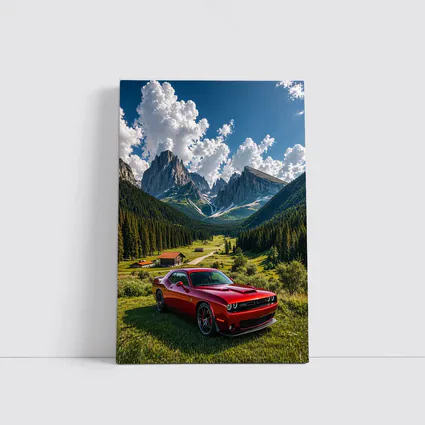 Dodge Challenger Red Muscle Car Mountain Valley