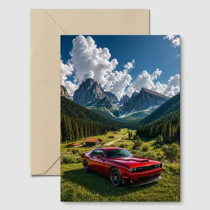 Dodge Challenger Red Muscle Car Mountain Valley