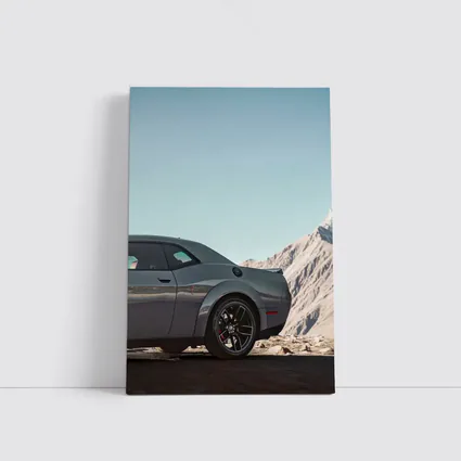 Dodge Challenger Gray Muscle Car Mountain Background