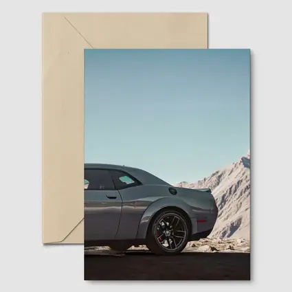 Dodge Challenger Gray Muscle Car Mountain Background