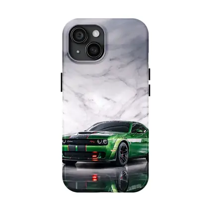 Dodge Challenger Green on Marble Background