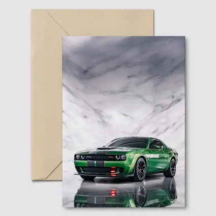 Dodge Challenger Green on Marble Background