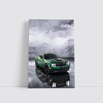 Dodge Challenger Green Muscle Car Marble Background