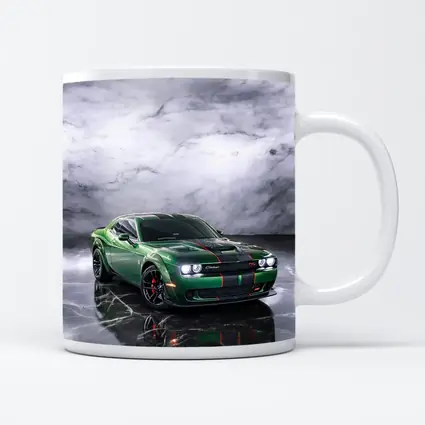 Dodge Challenger Green Muscle Car Marble Background