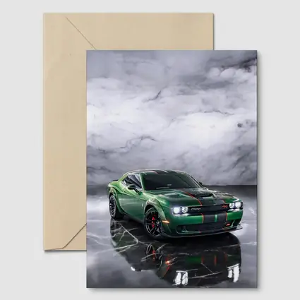 Dodge Challenger Green Muscle Car Marble Background