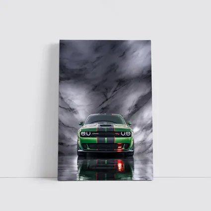 Dodge Challenger Green on Marble Background