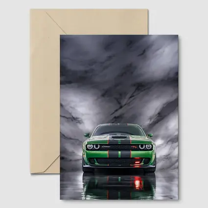 Dodge Challenger Green on Marble Background