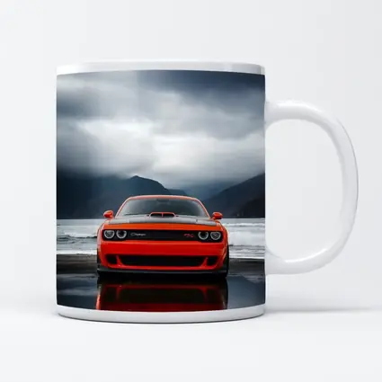 Dodge Challenger Red Stormy Beach Mountains