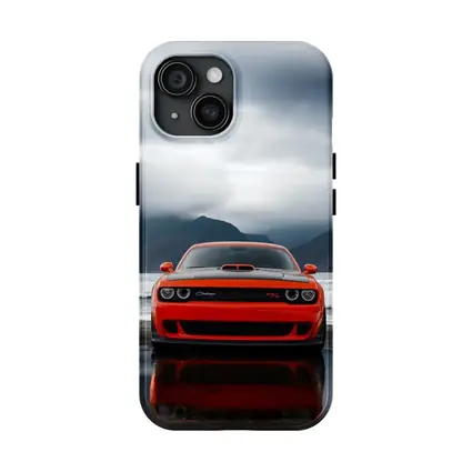 Dodge Challenger Red Stormy Beach Mountains