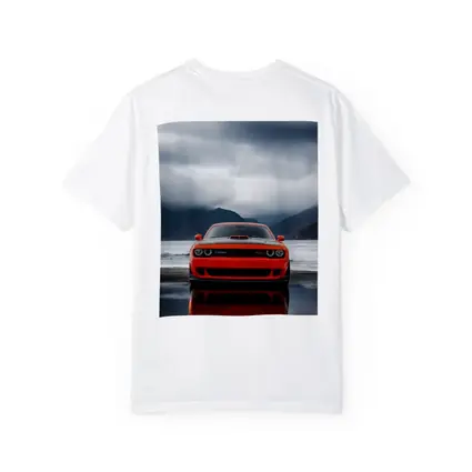 Dodge Challenger Red Stormy Beach Mountains