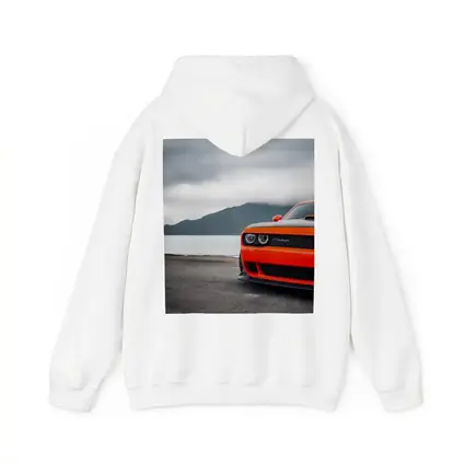 Dodge Challenger Orange Front Cloudy Mountain Shore