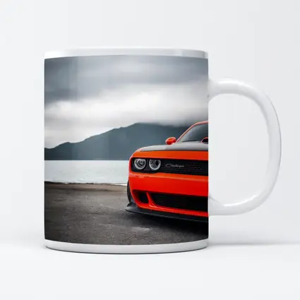 Dodge Challenger Orange Front Cloudy Mountain Shore