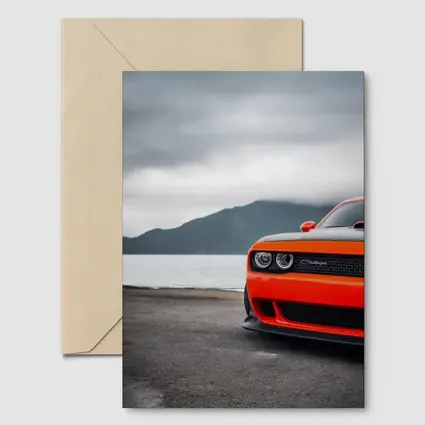 Dodge Challenger Orange Front Cloudy Mountain Shore