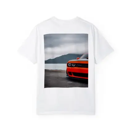 Dodge Challenger Orange Front Cloudy Mountain Shore