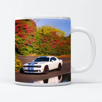 Dodge Challenger SRT White Blue Stripes Road