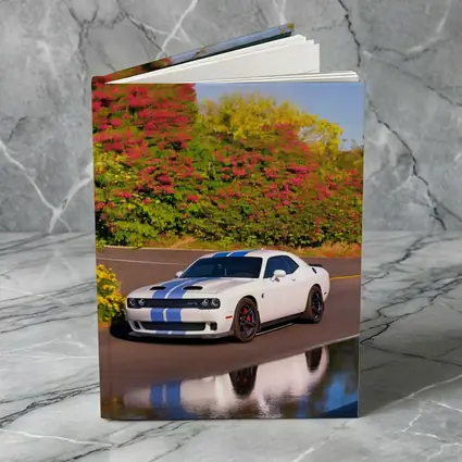 Dodge Challenger SRT White Blue Stripes Road