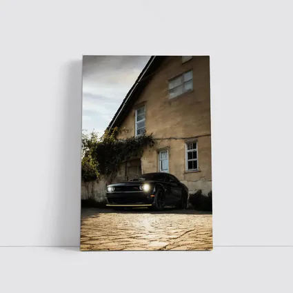 Dodge Challenger Black Muscle Car Old House