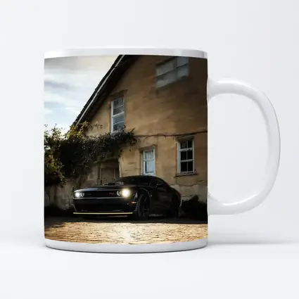 Dodge Challenger Black Muscle Car Old House