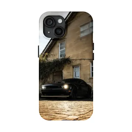 Dodge Challenger Black Muscle Car Old House