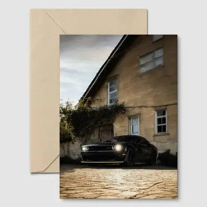 Dodge Challenger Black Muscle Car Old House