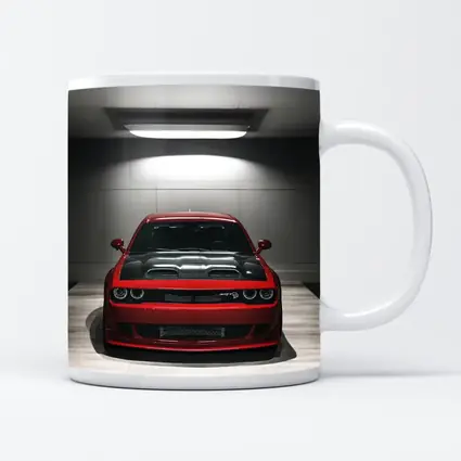 Red Dodge Challenger SRT Parked Indoor Garage