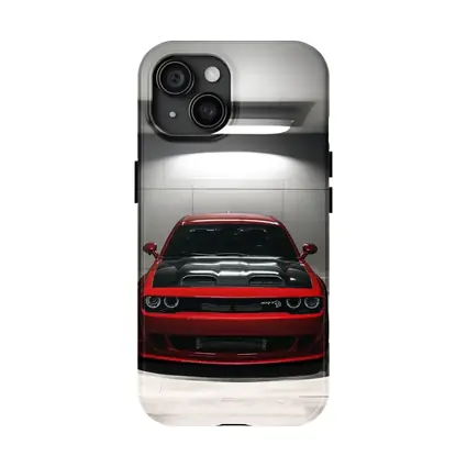 Red Dodge Challenger SRT Parked Indoor Garage