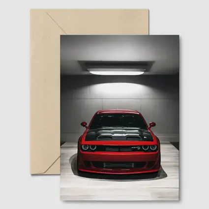 Red Dodge Challenger SRT Parked Indoor Garage