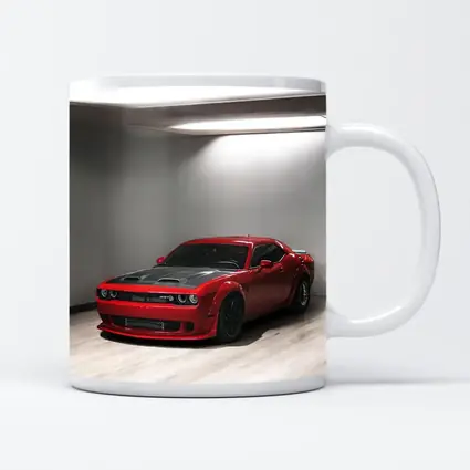 Red Dodge Challenger SRT Parked Indoor Garage