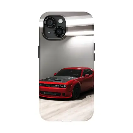 Red Dodge Challenger SRT Parked Indoor Garage
