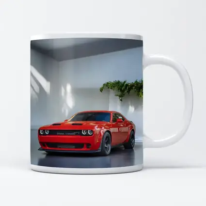 Red Dodge Challenger Parked In White Studio