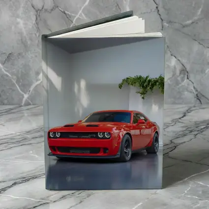 Red Dodge Challenger Parked In White Studio