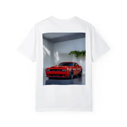 Red Dodge Challenger Parked In White Studio