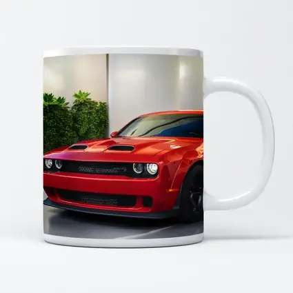 Red Dodge Challenger Parked Indoor Garage