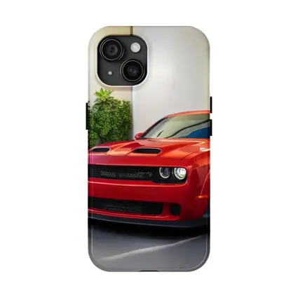 Red Dodge Challenger Parked Indoor Garage