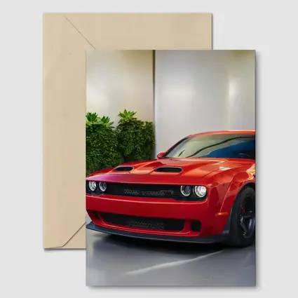 Red Dodge Challenger Parked Indoor Garage