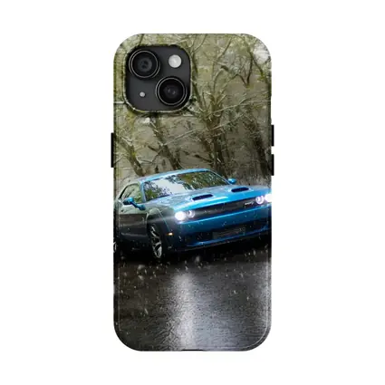 Dodge Challenger Blue Muscle Car Snowy Road