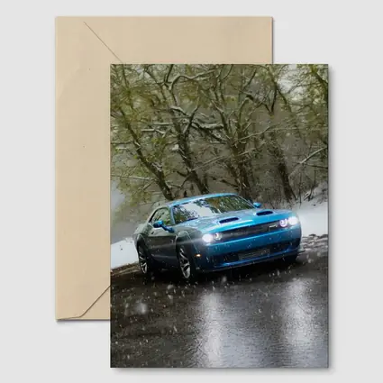 Dodge Challenger Blue Muscle Car Snowy Road