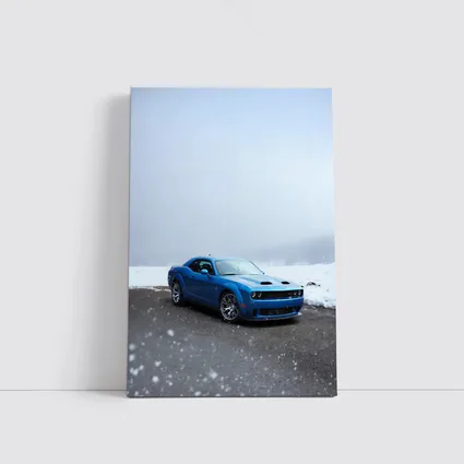 Dodge Challenger Blue Muscle Car Snowy Scene