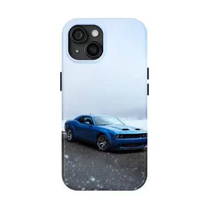 Dodge Challenger Blue Muscle Car Snowy Scene
