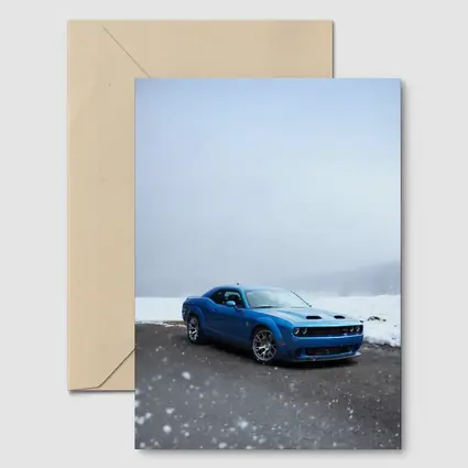 Dodge Challenger Blue Muscle Car Snowy Scene