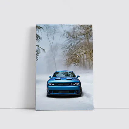 Dodge Challenger SRT Blue Snow Winter Scene
