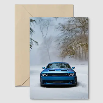 Dodge Challenger SRT Blue Snow Winter Scene