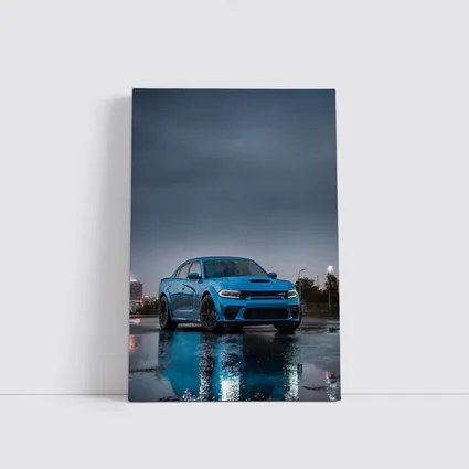 Dodge Charger Blue Wet City Street Night