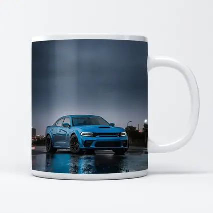 Dodge Charger Blue Wet City Street Night