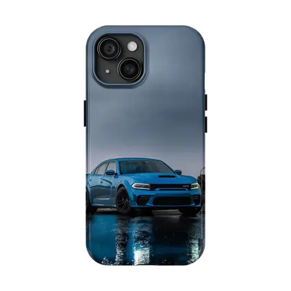 Dodge Charger Blue Wet City Street Night