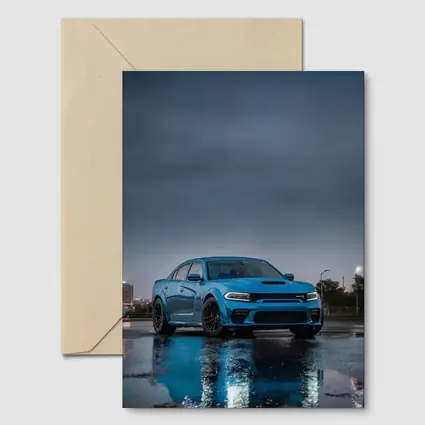 Dodge Charger Blue Wet City Street Night